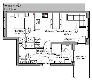 Etagenwohnung Borken - 2 Zimmer, 57 m&sup2;, 728&euro; | Angebot:25511254