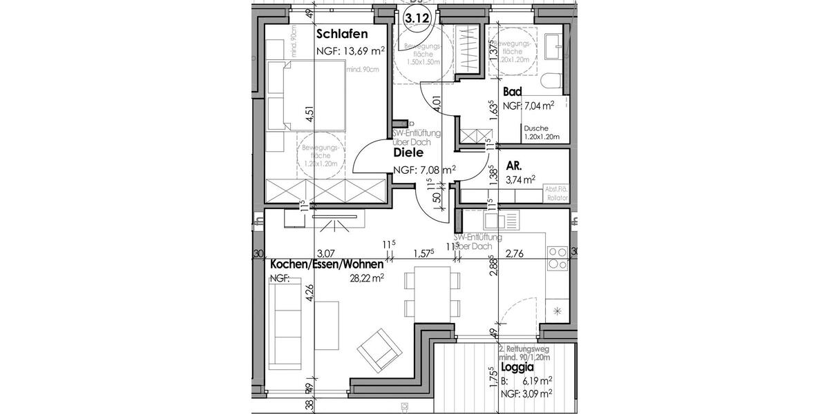 Etagenwohnung Borken - 2 Zimmer, 63 m&sup2;, 882&euro; | Angebot:23860340
