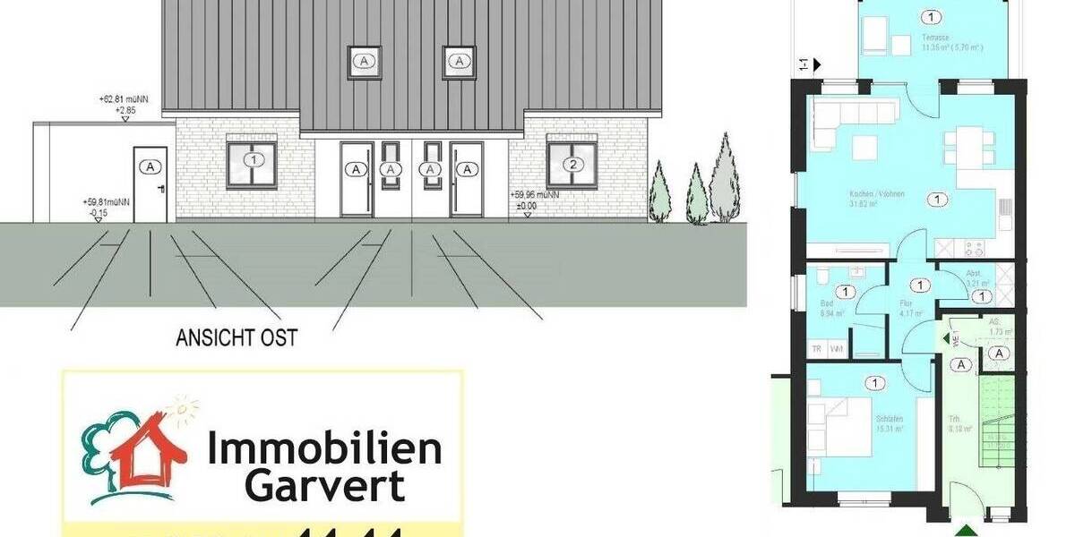 Terrassenwohnung Gescher - 2 Zimmer, 67 m&sup2;, 251.000&euro; | Angebot:25707861